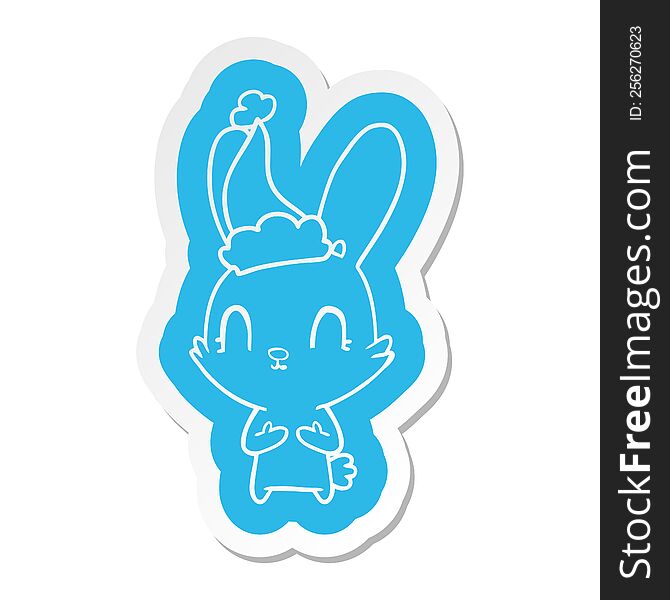 Cute Cartoon  Sticker Of A Rabbit Wearing Santa Hat