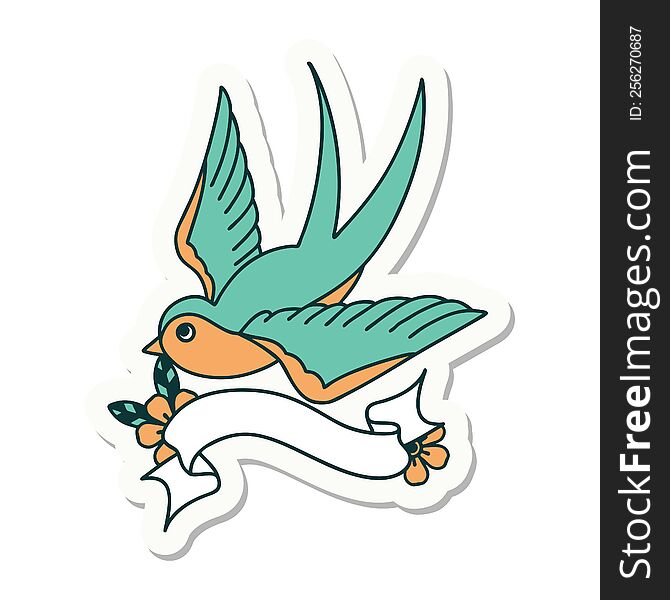 Tattoo Sticker With Banner Of A Swallow