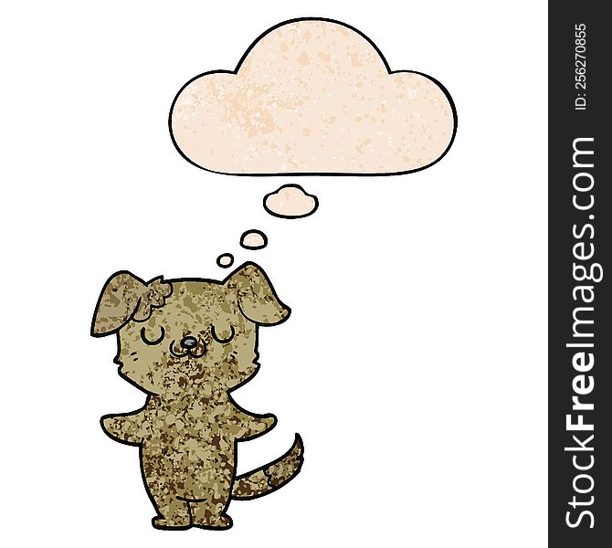 Cartoon Puppy And Thought Bubble In Grunge Texture Pattern Style
