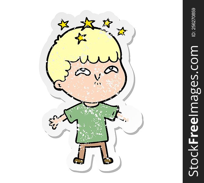 Distressed Sticker Of A Cartoon Amazed Boy