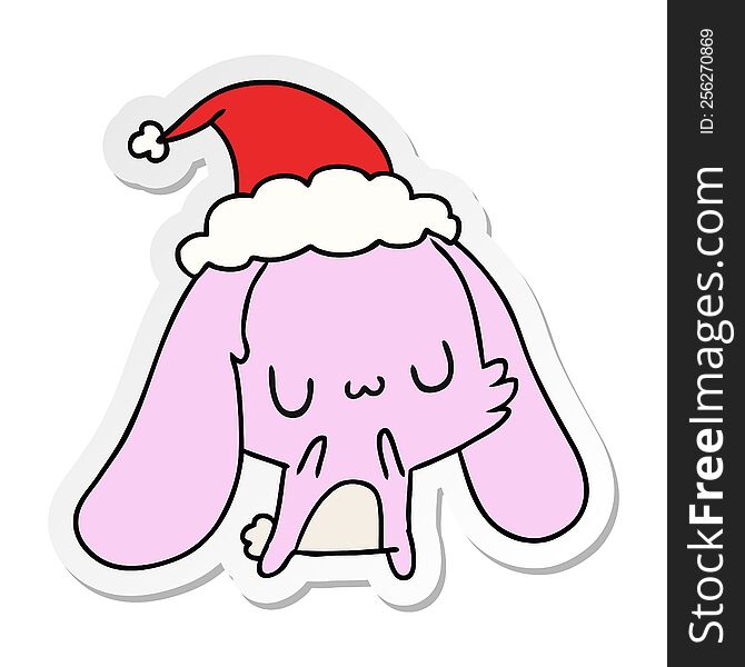 hand drawn christmas sticker cartoon of kawaii rabbit