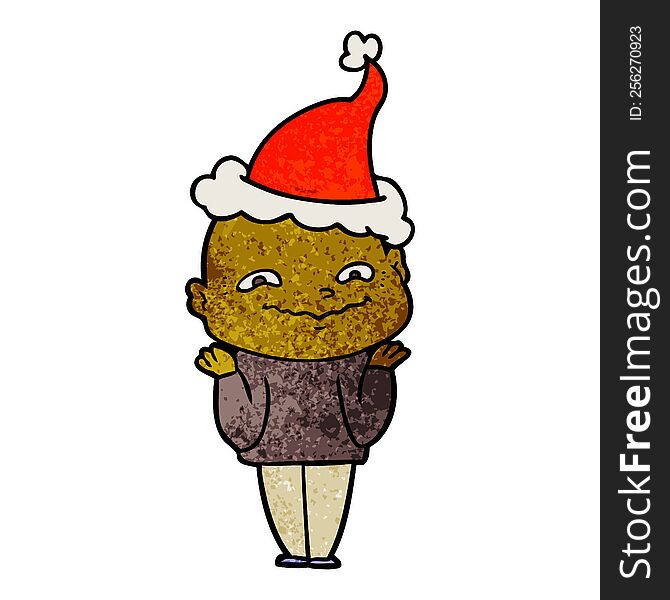 hand drawn textured cartoon of a creepy guy wearing santa hat