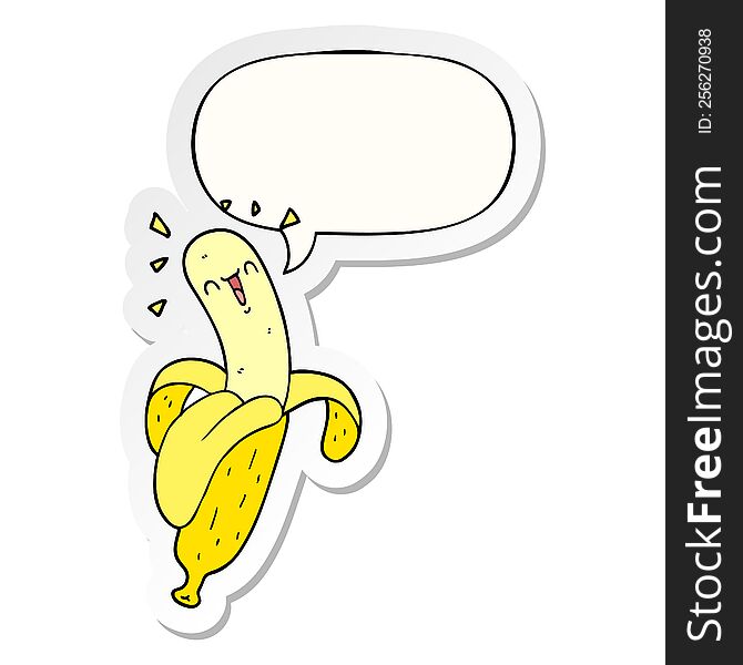 cartoon banana with speech bubble sticker. cartoon banana with speech bubble sticker
