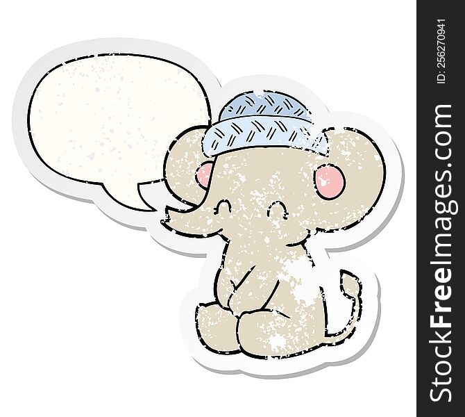 cartoon cute elephant with speech bubble distressed distressed old sticker. cartoon cute elephant with speech bubble distressed distressed old sticker