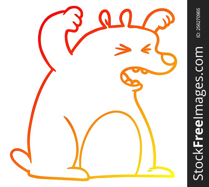 warm gradient line drawing of a cartoon roaring bear