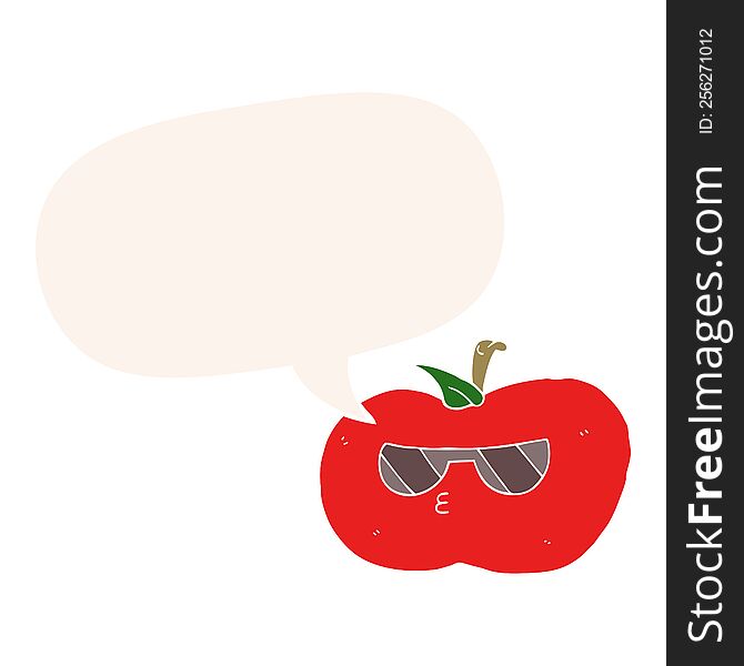 Cartoon Cool Apple And Speech Bubble In Retro Style