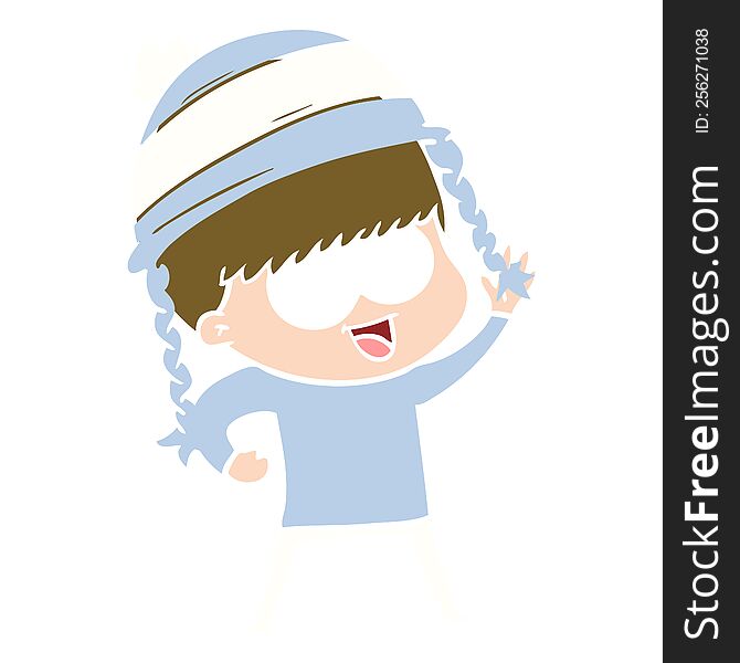 Happy Flat Color Style Cartoon Boy Wearing Hat