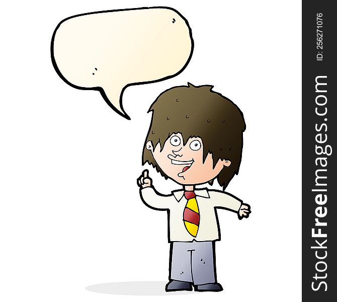 cartoon school boy with idea with speech bubble
