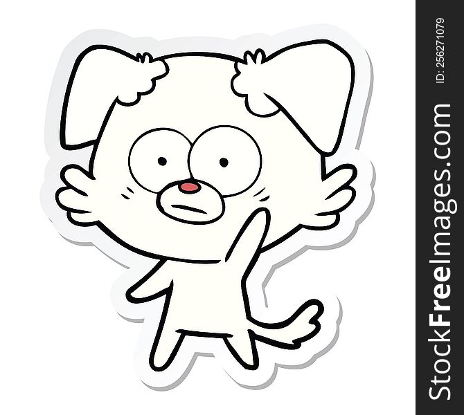 Sticker Of A Nervous Dog Cartoon Waving