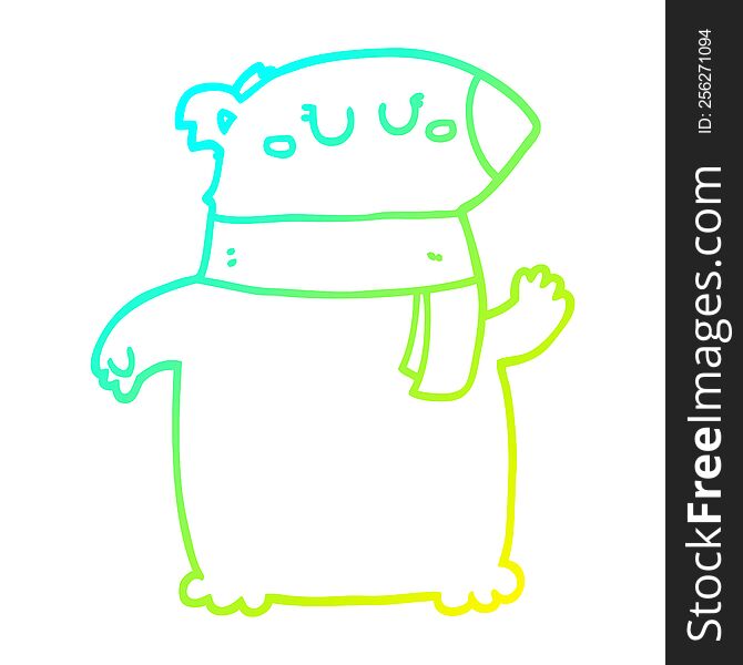 cold gradient line drawing of a cartoon bear with scarf