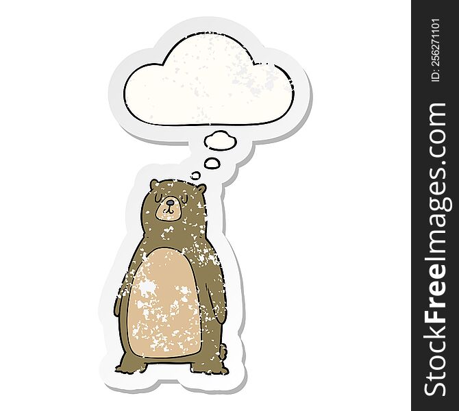 cartoon bear with thought bubble as a distressed worn sticker