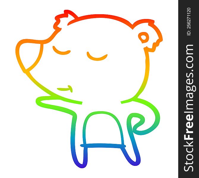 Rainbow Gradient Line Drawing Happy Cartoon Bear Pointing