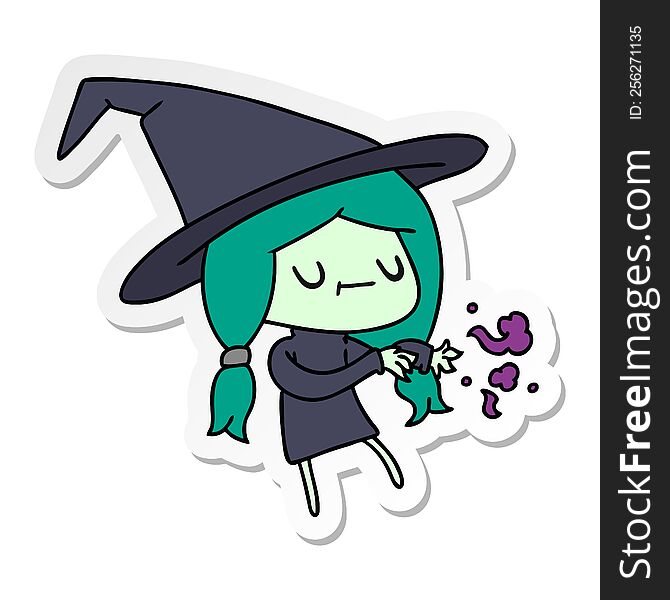 Sticker Cartoon Of Cute Kawaii Witch