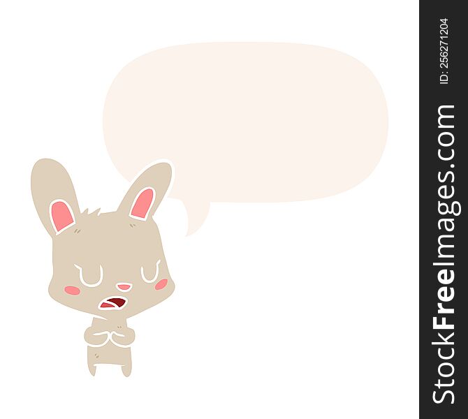 Cartoon Rabbit Talking And Speech Bubble In Retro Style