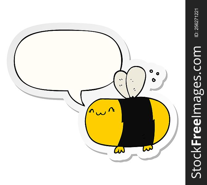 cute cartoon bee with speech bubble sticker. cute cartoon bee with speech bubble sticker