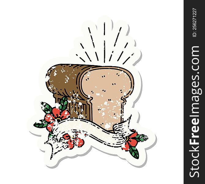 worn old sticker of a tattoo style loaf of bread. worn old sticker of a tattoo style loaf of bread