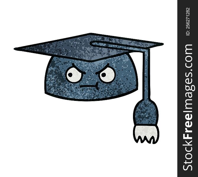 retro grunge texture cartoon of a graduation hat