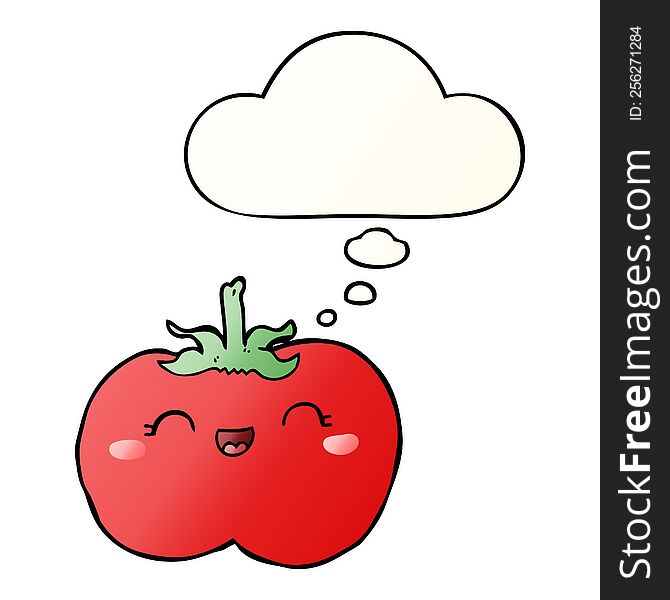 Cartoon Tomato And Thought Bubble In Smooth Gradient Style