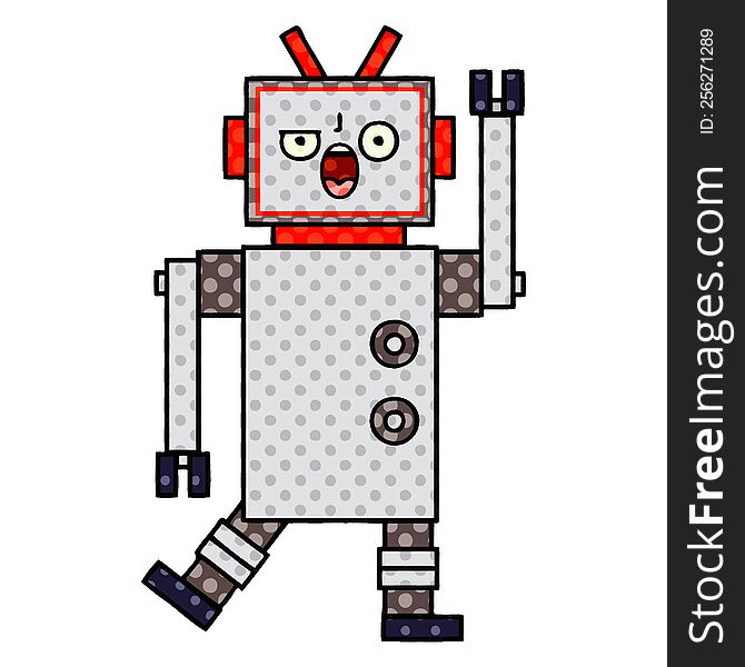 comic book style cartoon of a angry robot