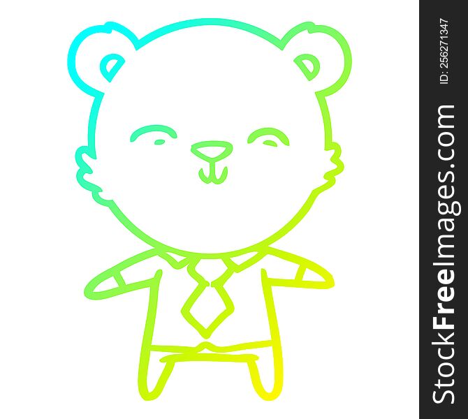 Cold Gradient Line Drawing Happy Cartoon Polar Bear Office Worker