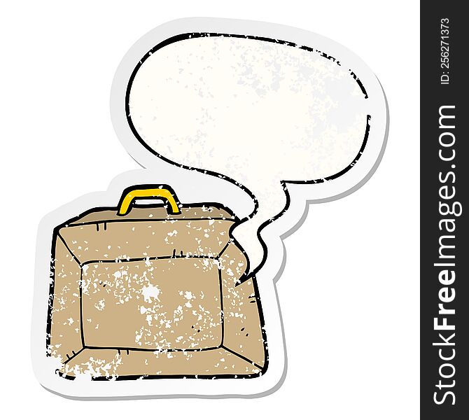 cartoon budget briefcase with speech bubble distressed distressed old sticker. cartoon budget briefcase with speech bubble distressed distressed old sticker