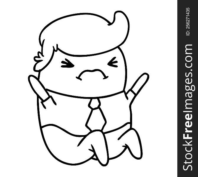 line drawing illustration of a kawaii business man. line drawing illustration of a kawaii business man