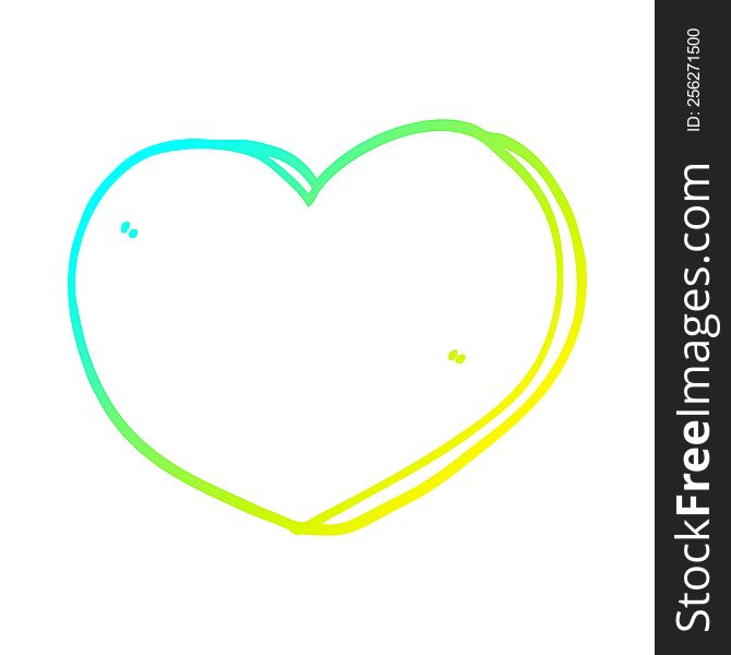 cold gradient line drawing of a cartoon love heart