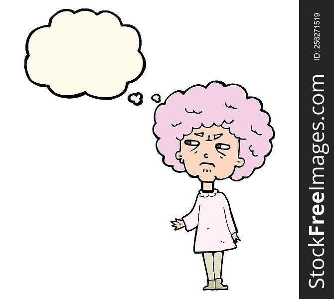 Cartoon Old Lady With Thought Bubble