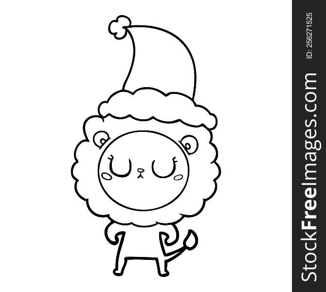 Line Drawing Of A Lion Wearing Santa Hat