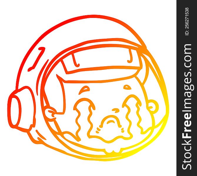 Warm Gradient Line Drawing Cartoon Astronaut Face Crying