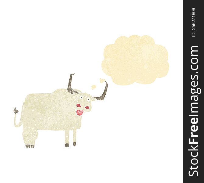 cartoon hairy cow with thought bubble