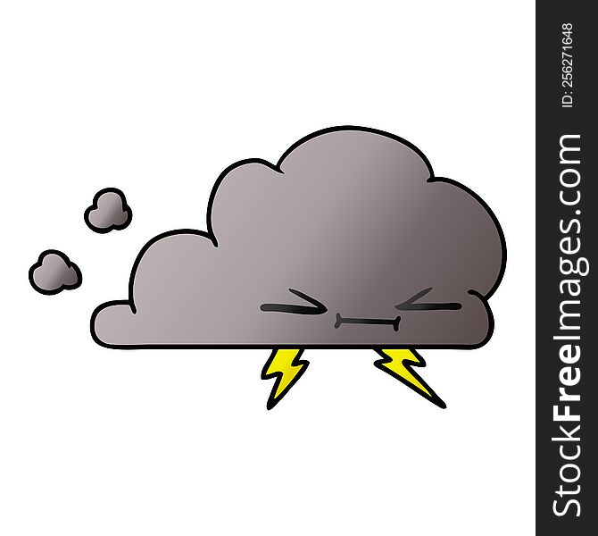 Gradient Cartoon Of A Grumpy Lightening Cloud