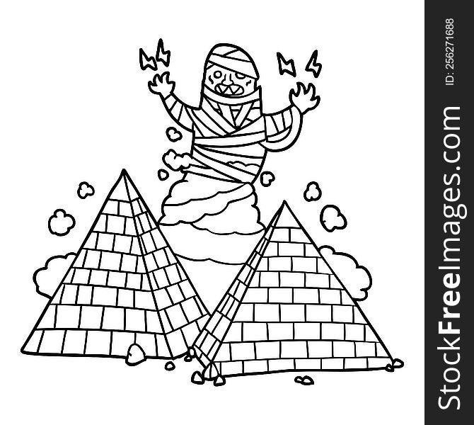 cartoon mummy and pyramids. cartoon mummy and pyramids