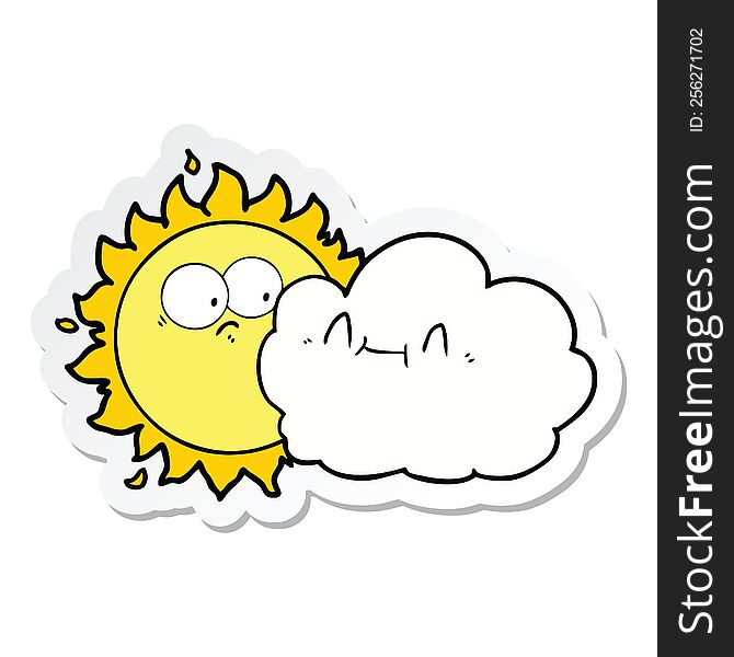 Sticker Of A Cute Cartoon Cloud And Sun