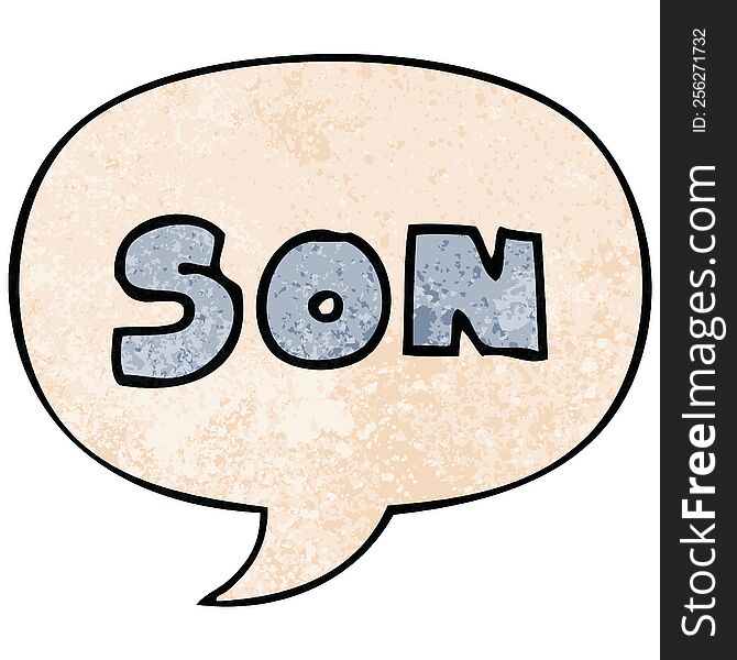 cartoon word son with speech bubble in retro texture style