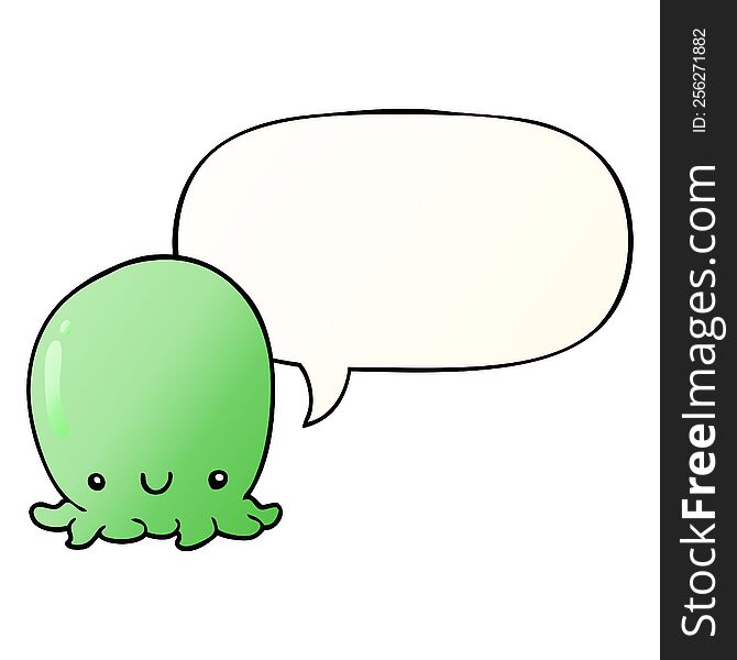 cute cartoon octopus with speech bubble in smooth gradient style