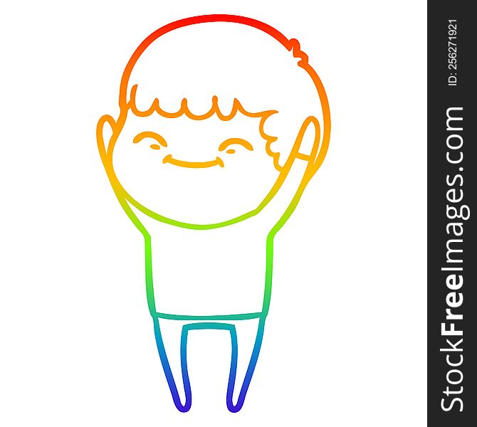 rainbow gradient line drawing of a cartoon smiling boy