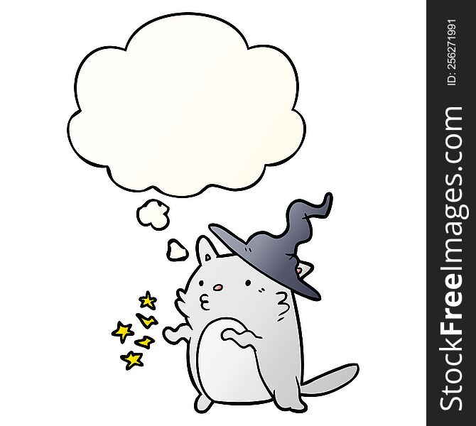 cartoon cat wizard with thought bubble in smooth gradient style