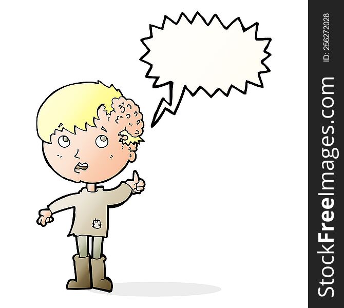 Cartoon Boy With Growth On Head With Speech Bubble