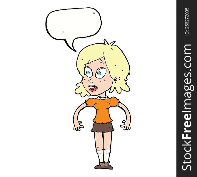 Cartoon Surprised Woman With Speech Bubble