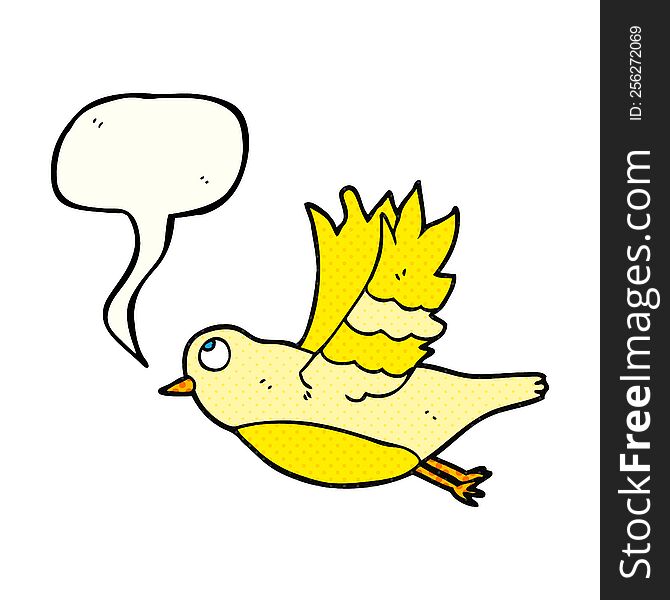 freehand drawn comic book speech bubble cartoon bird flying