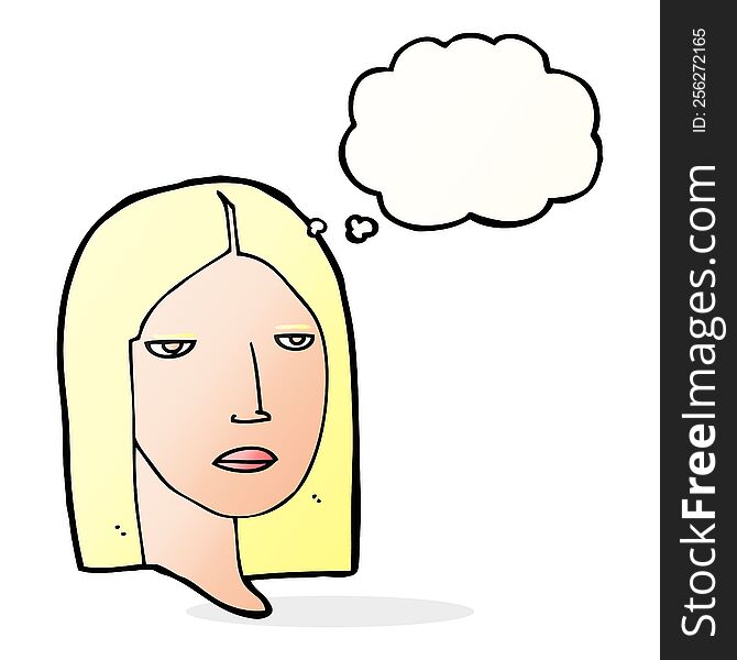 Cartoon Serious Woman With Thought Bubble