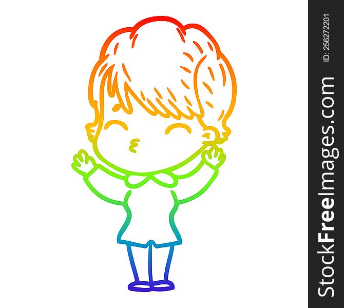 rainbow gradient line drawing of a cartoon woman thinking