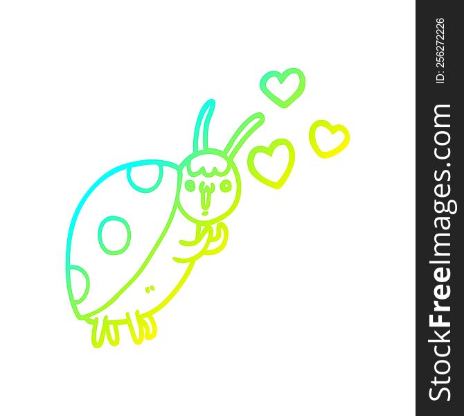 Cold Gradient Line Drawing Cute Cartoon Ladybug In Love