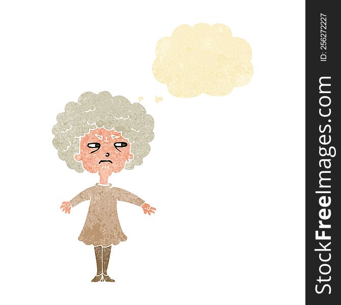 Cartoon Bitter Old Woman With Thought Bubble