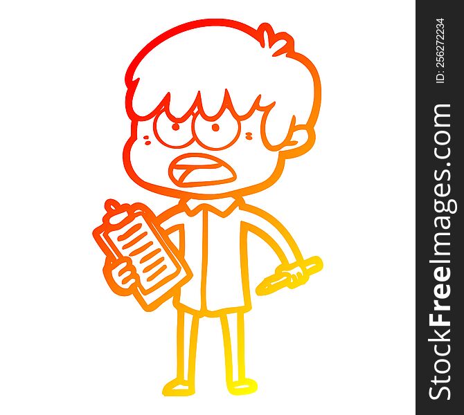 Warm Gradient Line Drawing Worried Cartoon Boy