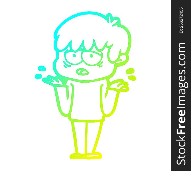 Cold Gradient Line Drawing Cartoon Exhausted Boy Shrugging Shoulders