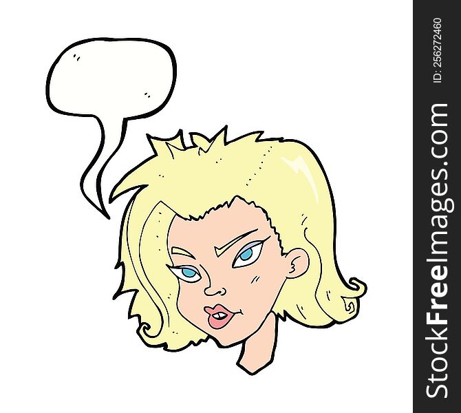 cartoon female face with speech bubble