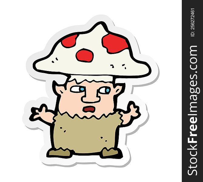 sticker of a cartoon little mushroom man