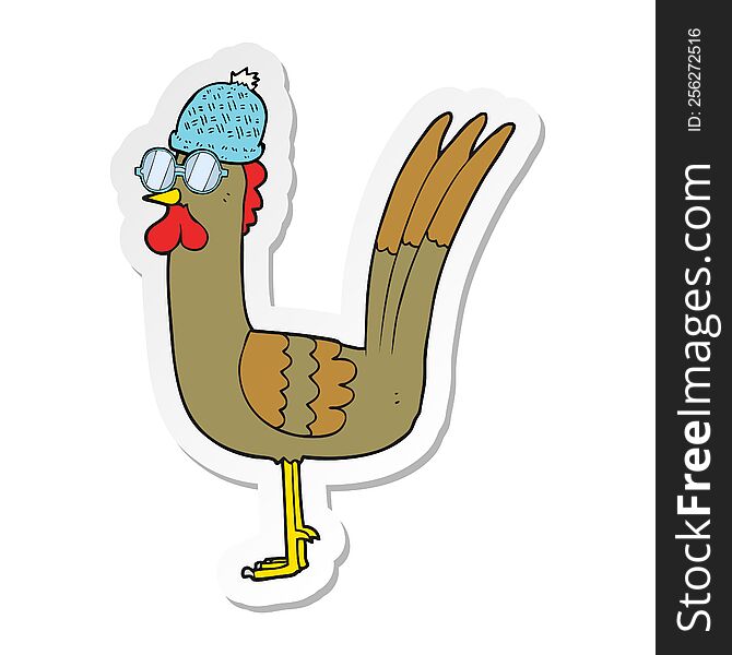 Sticker Of A Cartoon Chicken Wearing Disguise